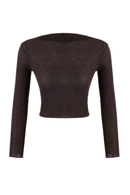 Kahverengi Transparan Bisiklet Yaka Esnek Orme Bluz TWOSS26BZ00240 - Trendyolmilla фото 5