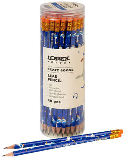 Цена за 10 шт. Карандаш чернографитный деревянный LOREX KIDS V-TYPE SCATE GOOSE НВ с ластиком, заточенный...