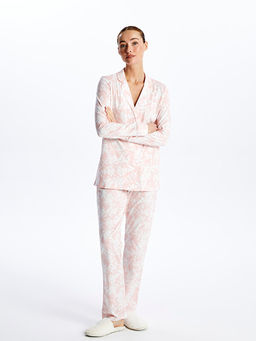 G?mlek Yaka Desenli Kad?n Pijama Tak?m?