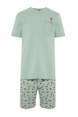 TRENDYOL MAN Indigo Regular Fit Kopek Desenli Orme Sortlu Pijama Tak?m? THMSS21PT0324 - Trendyolmilla фото 12