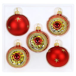 Елочная игрушка шар стеклянная Орбита д6см, ручная художественная роспись, подарочная упаковка, набор 5шт (Россия) - Домашняя мода фото 2