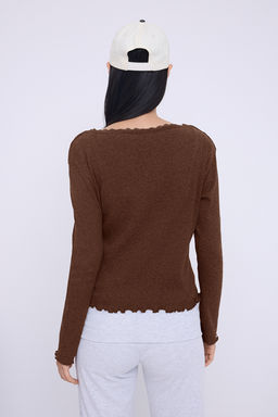 Teen Kahverengi 2li Fitted/Vucuda Oturan Dugme Detayl? Fitilli Esnek Orme Bluz TWOAW26BZ00109