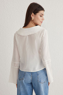 Beyaz Bebe Yaka Onu Baglamal? Brode Dokuma Gomlek TWOSS25GO00059 - Trendyolmilla фото 5