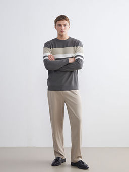 Bisiklet Yaka ?izgili Erkek Triko Kazak