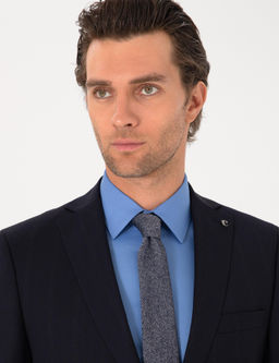 Koyu Lacivert Slim Fit %100 Y_n _izgili Tak_m Elbise - Cacharel фото 2