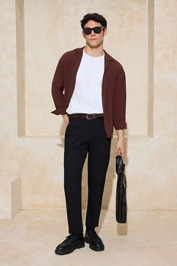 Siyah Normal Kal_p/Regular Fit Fit Chino Boru Pa_a Mevsimlik Erkek DokumaPantolon TMNSS26PL00006