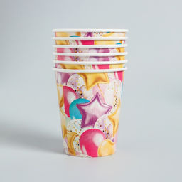 Набор бумажной посуды С днём рождения. Шары, 6 тарелок, 6 стаканов, 6 колпаков, 1 гирлянда - Страна карнавалия фото 5