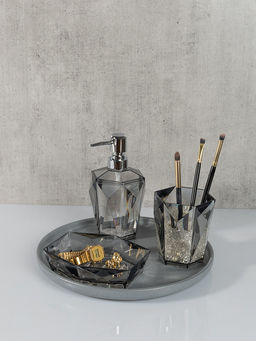 Стакан для зубных щёток D9,5x10,2 см серый акриловый пластик - Denastia фото 4