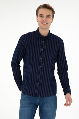 Мужская темно-синяя рубашка с длинным рукавом Неожиданная скидка в корзине