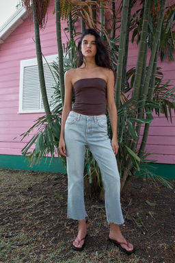 JEANS TRF CROPPED FLARE TIRO ALTO / Azul claro