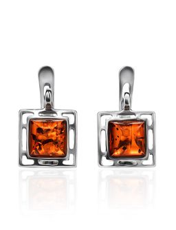 Лёгкие серьги с натуральным янтарём коньячного цвета Итака