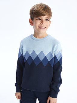 Bisiklet Yaka Desenli Uzun Kollu Erkek ?ocuk Triko Kazak - Waikiki фото 2