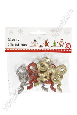 Новогодние украшения с блестками Бантик 6 см (3 шт) SF-3510 - Больше подарков фото 3