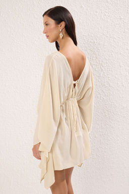 TRENDYOLMILLA Ekru Oversize Midi Dokuma 100% Pamuk Plaj Elbise TBESS25EL00127  фото 4