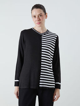 V Yaka ?izgili Kad?n Triko Kazak