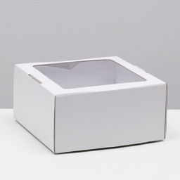 Цена за 5 шт. Коробка самосборная, с окном, крафт, белая, 23 х 23 х 12 см