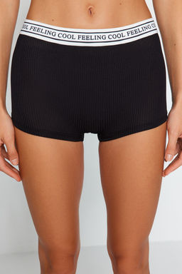 TRENDYOLMILLA Siyah-Beyaz 2li Paket Fitilli Slogan Lastik Detayl? Boxer Orme Kulot THMAW24KU00008