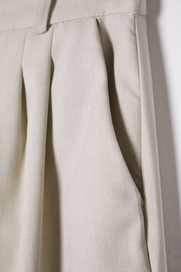 Bej Wide Leg/Genis Paca Pilili Dokuma Pantolon TWOAW22PL0475