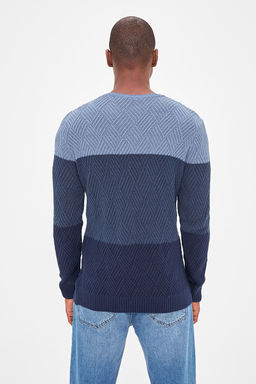 TRENDYOL MAN Indigo Regular Bisiklet Yaka Renk Bloklu Kazak TMNAW20LS0026 - Trendyolmilla фото 11