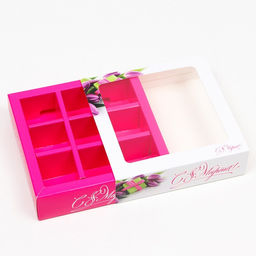 Цена за 5 шт. Коробка под 9 конфет с обечайкой с 8 марта!,тюльпаны, 13,7 х 13,7 х 3,5 - UPAK LAND фото 3