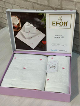 Набор полотенец EFOR из 2-х предметов (50*90; 70*140) сердце белый (розовый)