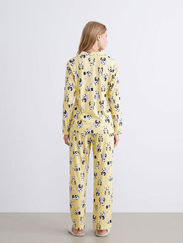 G?mlek Yaka Bask?l? Kad?n Pijama ?st?