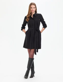 Siyah Comfort Fit Dokuma Elbise