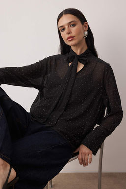 Siyah Tas Bask?l? Baglamal? Astars?z S?k Party Y?lbas? Bluz TPRAW26BZ00053