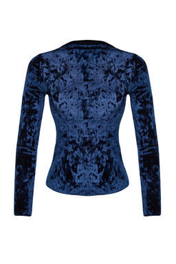 Lacivert Kadife Dik Yaka Slim Fit Uzun Kollu Orme Bluz TWOAW24BZ00157 - Trendyolmilla фото 6