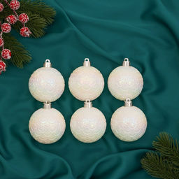 Ёлочные игрушки Перл, шары новогодние, d=6 см, набор 6 шт., блеск, белый