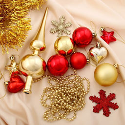 Ёлочные игрушки Праздник, новогодние, набор 50 шт.: наконечник, мишура бусы, игрушки