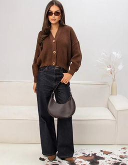 K13282 Кардиган (вязаный трикотаж) КОРИЧНЕВЫЙ