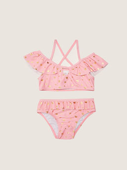 Esnek Kuma?tan Bask?l? K?z Bebek Bikini Tak?m?