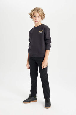 Толстый свитшот с принтом для мальчиков с круглым вырезом - Defacto фото 2