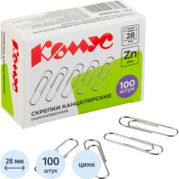 Цена за 2 шт. Скрепки Комус оцинкованные 28 мм, негофрированные, 100шт/уп