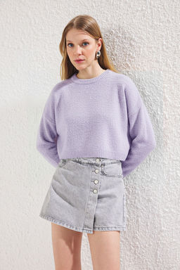 TRENDYOLMILLA Siyah Dugme Detayl? Kruvaze Yuksek Bel Denim Sort Etek TWOSS22SR0448  фото 14