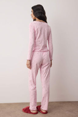 Ekru Pamuklu Likral? Yumusak Tuse Kalpli Baby Overlok Detayl? Orme Pijama Tak?m? THMAW26PT00166 - Trendyolmilla фото 8