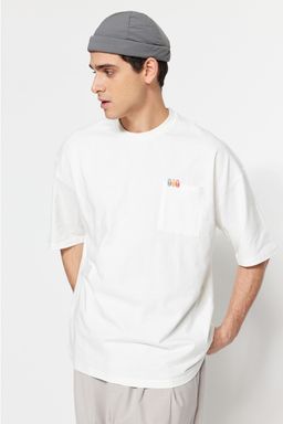 TRENDYOL MAN Oversize/Genis Kesim Renkli Minimal Nak?s Islemeli Cepli %100 Pamuk Tok T-shirt TMNSS23TS00100 - Trendyolmilla фото 3