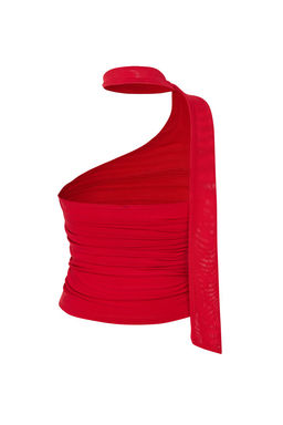 K?rm?z? Boyundan Baglamal? Buzgulu Astarl? Esnek Orme Bluz TWOSS24BZ00202