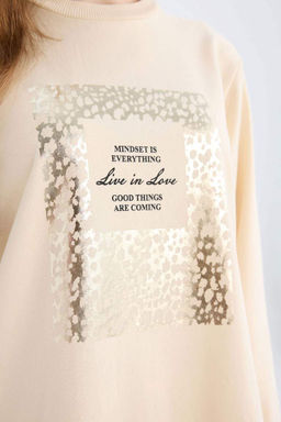 Толстовка-туника с принтом и круглым вырезом стандартного кроя - Defacto фото 5