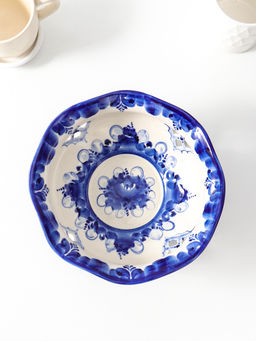 Конфетница фарфоровая «Утро», автор Рогов, 1.1 л, 21×9 см, гжель