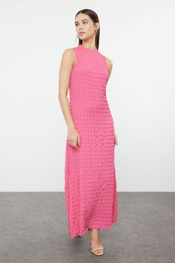 TRENDYOLMILLA Beyaz Duz Dokulu A Kesim/Can Form Bisiklet Yaka Dokulu Maxi Elbise TWOSS24EL00683 фото 8