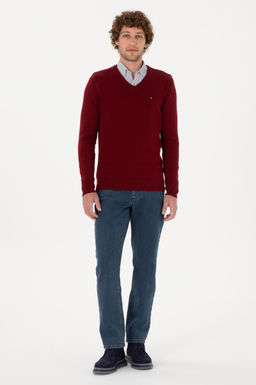 Erkek Slim Fit V Yaka Bordo Basic Kazak - U.s. polo assn фото 4