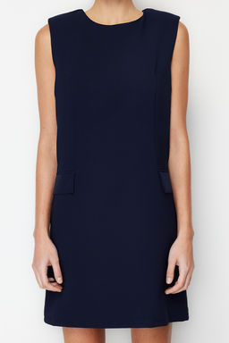 Lacivert Duz Kesim Kolsuz Mini Dokuma Elbise TWOSS24EL00391 - Trendyolmilla фото 5