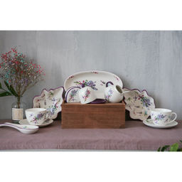 Сервиз чайный Доляна Лаванда, 12 предметов: 6 чашек 250 мл, 6 блюдец d=15 см, фарфор, белый