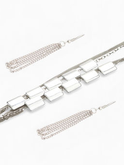 Набор 2 предмета: серьги, бусы Унисон прямоугольники, цвет серебро, 80 см