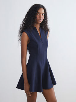 V Yaka Peplum Mini Elbise