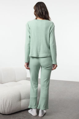 Mint Pamuklu F?rcal? Soft Fitilli H?rka Orme Pijama Tak?m? THMAW25PT00074