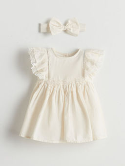 Poplin K?z Bebek Elbise ve Sa? Band? 2li