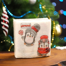 Цена за 4 шт. Салфетки новогодние бумажные Пингвины 1 слой, 24?24 см, 50 шт.